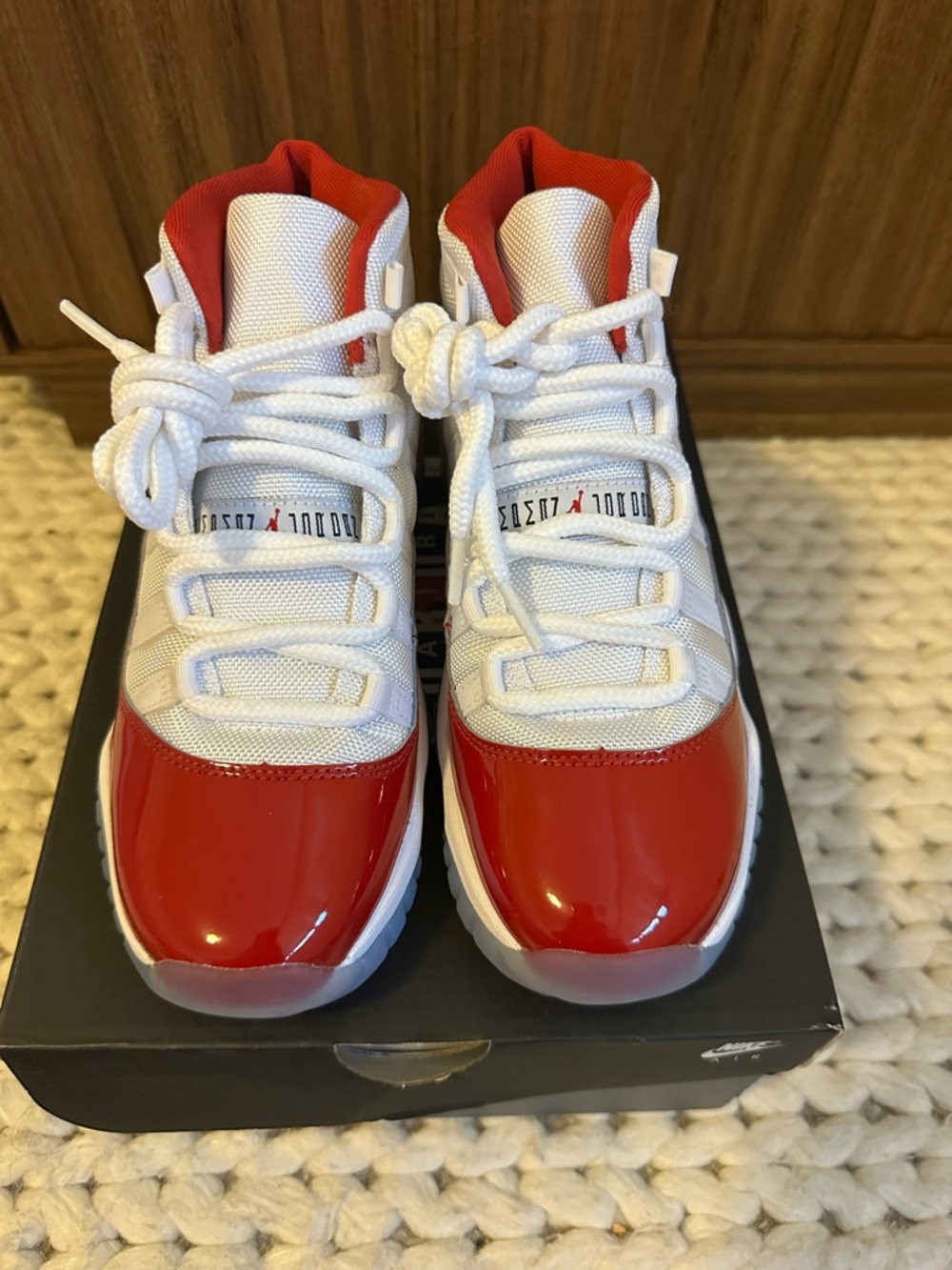 Retro Jordan 11 youth in red and white